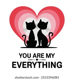 Draw vector illustration of valentine cat .. cute cat sihouette