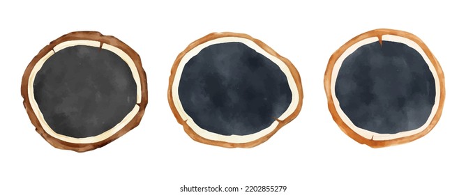 Draw vector illustration wooden Black chalkboard slice circle shape Watercolor style