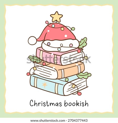 Draw vector merry book Christmas bookish Reader lover Cozy reading Doodle cartoon illustration