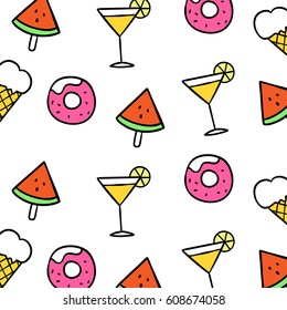 Draw vector pattern background for summer.Doodle style.