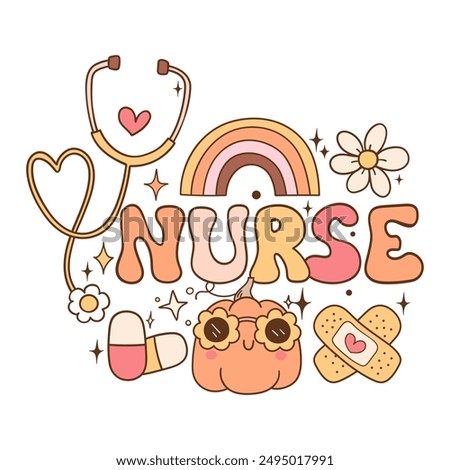 Draw vector retro nurse life for halloween Trendy retro Printable shirt Doodle style