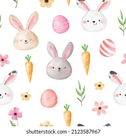 Draw vector seamless pattern background bunny for spring and Easter day Watercolor style