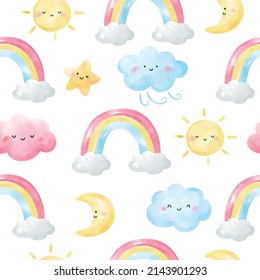 Draw vector seamless pattern background happy weather printable for kids Watercolor style