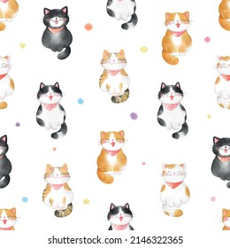 Draw vector seamless pattern background cute cat Party birthday concept Watercolor style