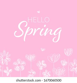 Dibuja la línea vectorial de flor en color pastel púrpura para la temporada de primavera.Estilo de broche de pincel de chalk.