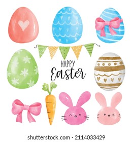 Draw watercolor illustration design Easter eggs Bunny Carrot for Element Easter day