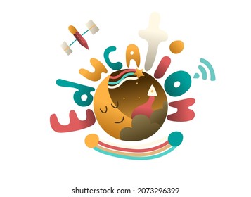 Draw word education for logo and background, learning, vector, illustrator
