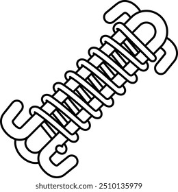 Mola de compressão da barra de desenho com gancho. Ilustração de contorno de vetor.