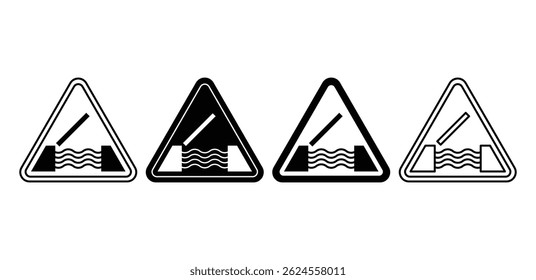Drawbridge Ahead Warning Sign Icon Black and White Triangular Traffic Symbols Vector Design