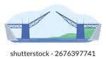 Drawbridge crossing over water with green landscape in background showcasing engineering design and functionality