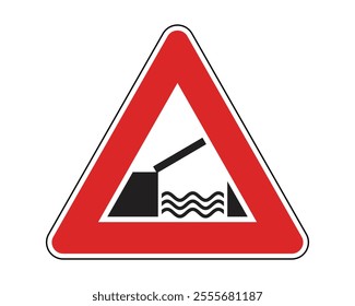 Drawbridge or Ferry Crossing Warning Sign Featuring Red Triangle and Black Drawbridge Icon, Indicating a Drawbridge or Ferry Crossing Ahead, Available as a Vector File