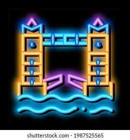 vector de señal de luz de neón de puente levadizo. Icono brillante seña de puente levadizo. ilustración de símbolo transparente