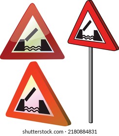 Drawbridge road sign warning red triangle isolated vector