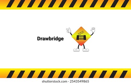 Drawbridge sign graphic vector illustration with cartoon characters. Graphic design is suitable for children's education, story books, or traffic safety materials. vector illustration