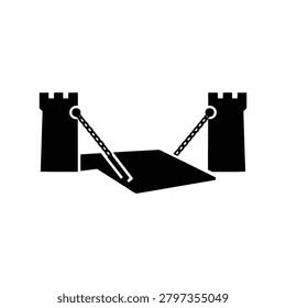 Drawbridge Silhouette Icon for Medieval Castle Architecture