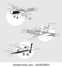 Drawed aircraft sea,less gray pattern