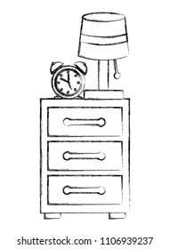 drawer with alarm clock and lamp