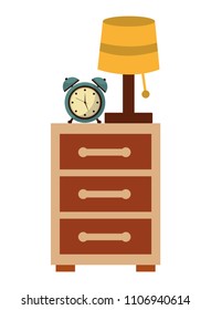 drawer with alarm clock and lamp