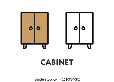 Drawer Bedside Table Cabinet. Interior Furniture Concept. Minimal Color Flat Line Outline Stroke Icon.
