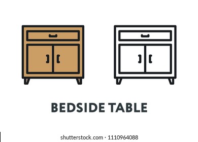 Drawer Bedside Table Cabinet. Interior Furniture Concept. Minimal Color Flat Line Outline Stroke Icon.
