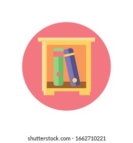 drawer with books icon over white background, colorful block style, vector illustration