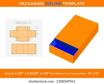 Drawer box, Dieline Template, 3.125 x 2.0625 x 1.25 inch, 