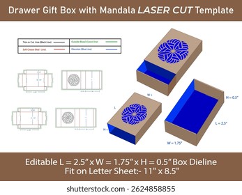 Drawer Box with mandala patterned Laser Cut Template