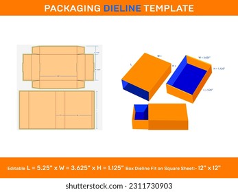 Drawer box, Slide Box, Dieline Template, 5.25 x 3.625 x 1.125 inch, SVG, Ai, EPS, PDF, DXF,  JPG, PNG svg