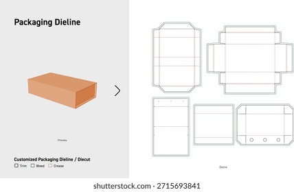 Schubladenkasten-Stil Verpackung Dieline mit Innenhülse und Außenschale