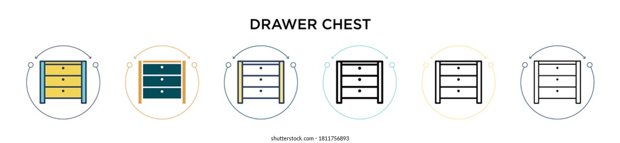 Icono del pecho de cajón en el estilo relleno, delgado, contorno y trazo. Ilustración vectorial de dos diseños de iconos vectoriales de cajón de color y negro para móviles, ui, web
