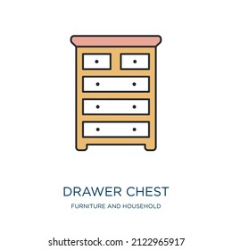 drawer chest icon from furniture and household collection. Thin outline drawer chest, furniture, cabinet detailed offset lineal color icon isolated on white background. Line vector drawer chest sign, 