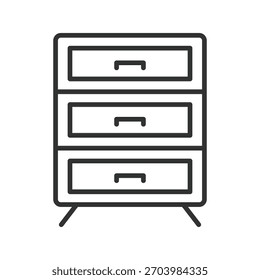 Icono del pecho del cajón en diseño de línea. Cajón del pecho, tocador, gabinete de almacenamiento, muebles para el hogar en el Vector de fondo blanco