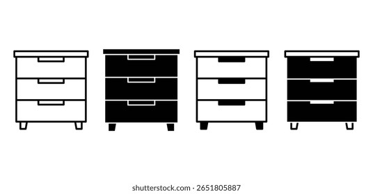 Drawer Chest Icons Black and White Minimalist Style Vector Design Illustration
