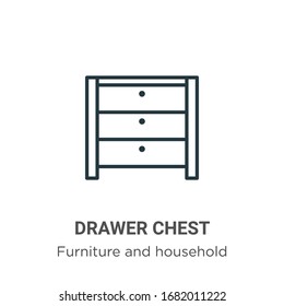 Icono vectorial del contorno del pecho del cajón. Icono de cajón negro de línea delgada, ilustración de elemento simple vectorial plano de muebles editables y concepto doméstico de trazo aislado sobre fondo blanco