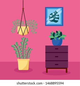 drawer decorative house plants interior picture vector illustration