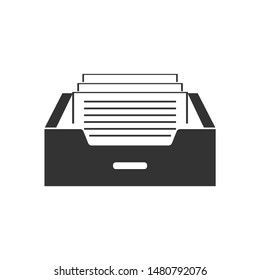 Drawer with documents icon isolated. Archive papers drawer. File Cabinet Drawer. Office furniture. Flat design. Vector Illustration