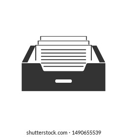 Drawer with documents icon isolated. Archive papers drawer. File Cabinet Drawer. Office furniture. Flat design. Vector Illustration