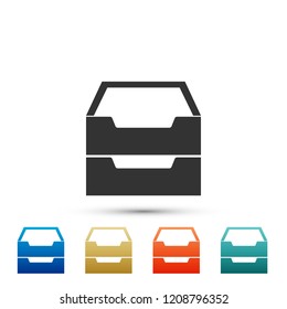 Drawer with documents icon isolated on white background. Archive papers drawer. File Cabinet Drawer. Office furniture. Set elements in colored icons. Flat design. Vector Illustration