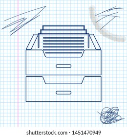 Drawer with documents line sketch icon isolated on white background. Archive papers drawer. File Cabinet Drawer. Office furniture. Vector Illustration