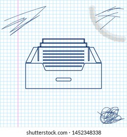 Drawer with documents line sketch icon isolated on white background. Archive papers drawer. File Cabinet Drawer. Office furniture. Vector Illustration