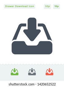 Drawer & Down Arrow - Sticker Icons. A professional, pixel-aligned icon.