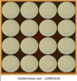 A drawer full canned goods. Vector illustration.