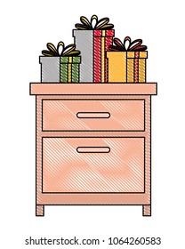 drawer with gifts boxes presents icon