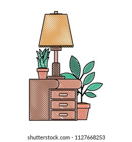 drawer with houseplants and lamp