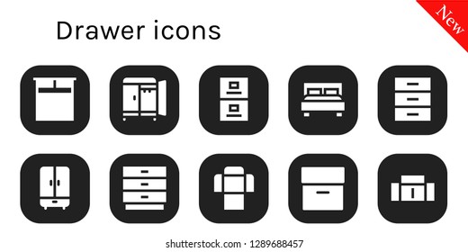  drawer icon set. 10 filled drawer icons. Simple modern icons about  - Double bed, Wardrobe, Filing cabinet, Cabinet, Drawers, Sofa, Archive