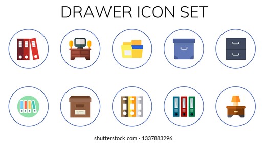 drawer icon set. 10 flat drawer icons.  Simple modern icons about  - archive, archives, tv table, bedside table