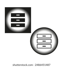 Drawer icon set. Black and white. Glowing background. Vector illustration.