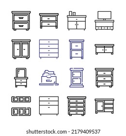 icono de cajón Set con iconos de línea. Estilo De Línea Delgada Moderna. Adecuado para Web e Icono móvil. Ilustración del vector EPS 10.