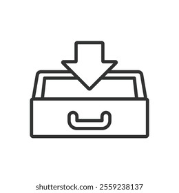 Drawer, input, cabinet, icon in line design. Drawer, input, cabinet, storage on white background vector. Drawer, input, cabinet, icon in line design editable stroke icon