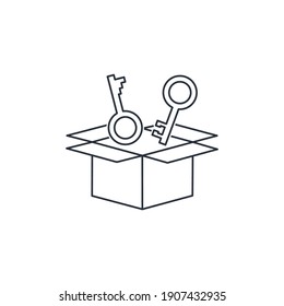 Drawer and keys. A set of keys, passwords and access codes. Vector linear icon isolated on white background.